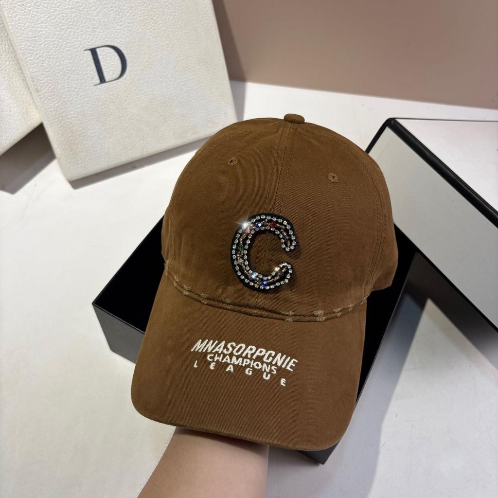 Paris Fashion Heavy Industry Rhinestone Letter C Baseball Cap Plus Casual Personality Washed Ripped Cap