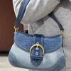 1pcs Women's Denim Underarm Bag Contrast Patchwork Shoulder Bag Minimalist Fashion Casual Handheld Purse