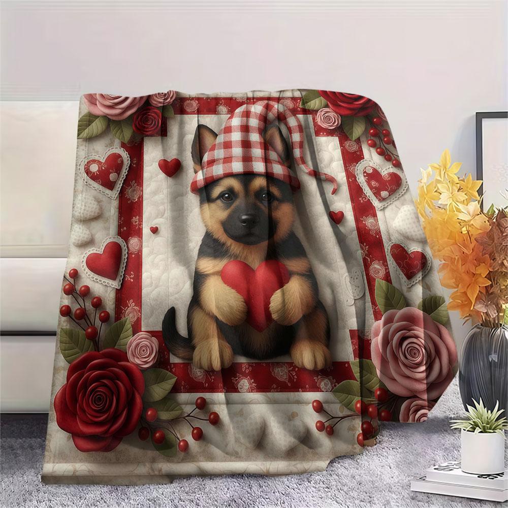 1Pc Quilteddogs Print Flannel Blanket, High quality Comfortable for All Seasons, Home Decor, Warmth and Comfort, Perfect for Christmas Gifts