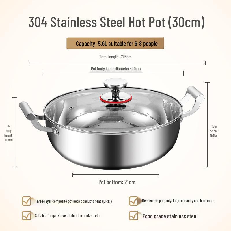 304 Food-Grade Stainless Steel Triple-Layer Stockpot for Induction Cookers - Perfect for Clear Soups and Universal Boiling, Uncoated.