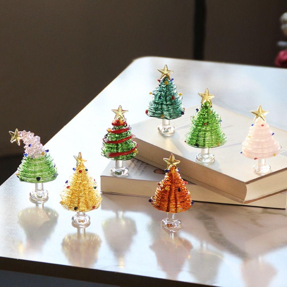 

Handmade Christmas Tree Figurines Brushed Glass Christmas Decoration Crystal Christmas Tree Gift зелений