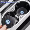 HAT1 2Pcs Car Leather/Carbon Fiber Water Cup Coasters Anti-Slip Pads For VW Scirocco Jetta Beetle Golf Passat Tiguan Sharan Touran