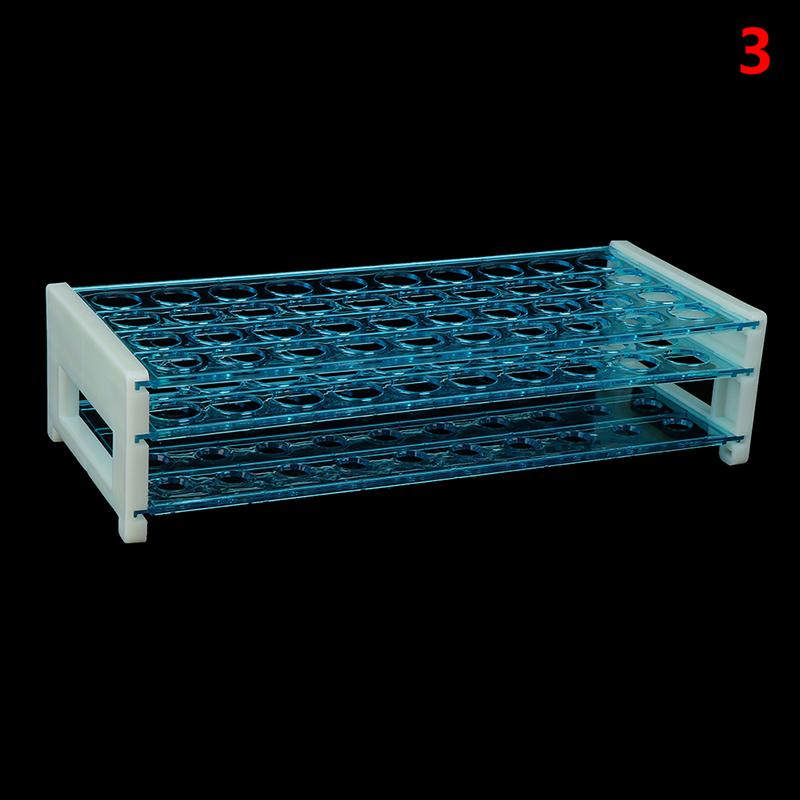 10Pcs Plastic Test Tubes Vials With Caps & Pipe Rack Holder Stand 40/50 Holes