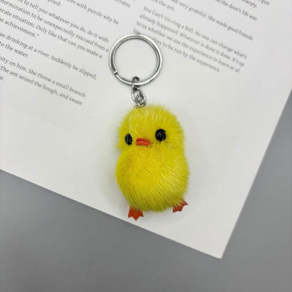 Mini Mink Fur Yellow Duck Keychain Plush Chick Couple Pendant Bag Phone Chain Charm