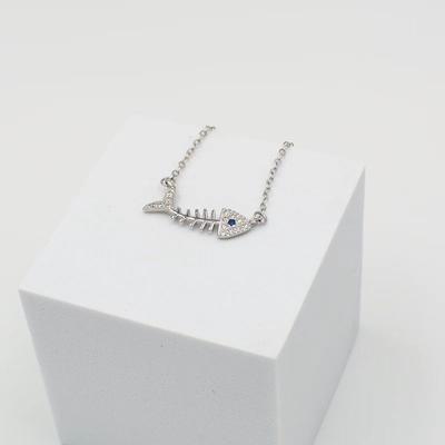 925 Sterling Silver Fishbone Full Diamond Korean Style Simple All-Match Student Mori Style Clavicle Chain Elegant Ins Fashion Classic Style Ornament