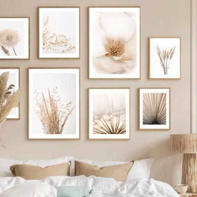 Nástěnná umělecká reprodukce Béžová Pampeliška Bílý květ Palmový list Tráva Citáty Malba na plátně Nordic Poster Decor Obrazy do obývacího pokoje