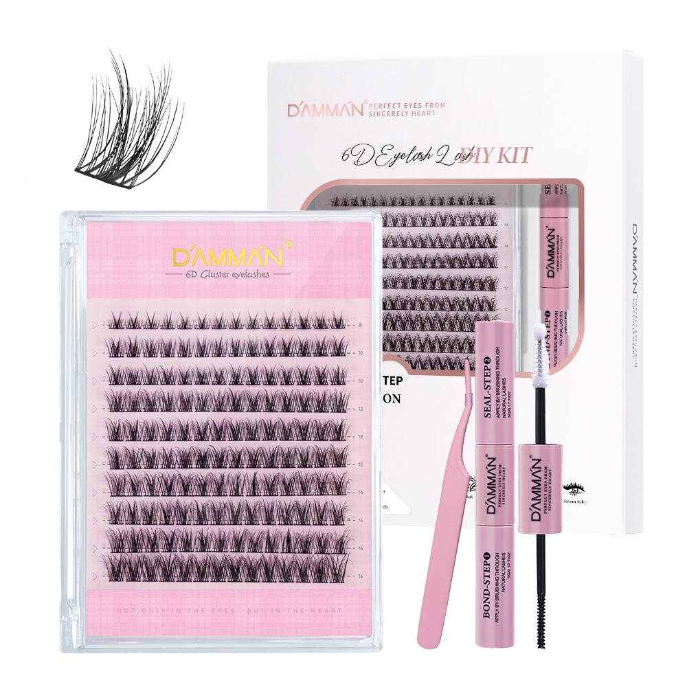 6D DIY Lash Extension Kit, 140 Pcs Cluster Lashes with Tweezers & Glue, Reusable Natural False Eyelashes for Women, Beginner-Friendly
