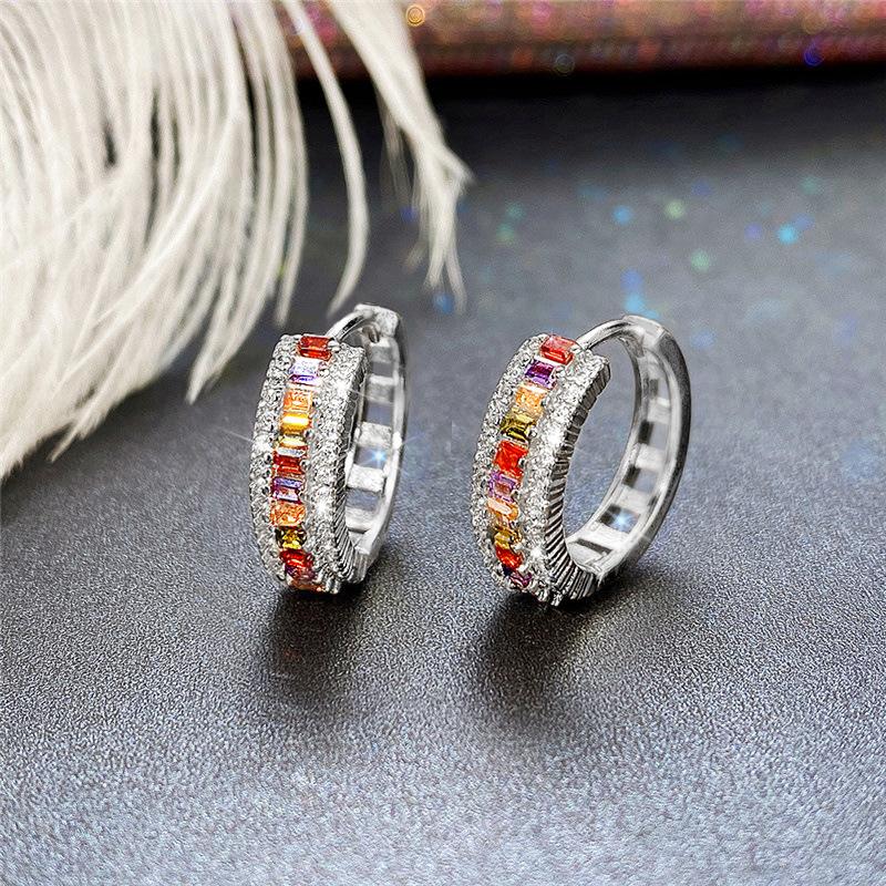 Fashion Niche Color Zircon Ear Buckle Women, Brass Gold-Plated Simple Earrings