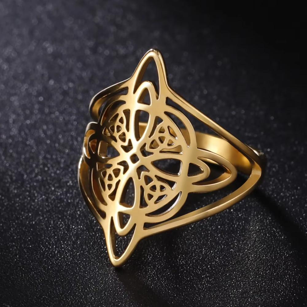 

Кольцо Ведьмин узел для женщин из нержавеющей стали, кольца на пальцы Викка Трикетра Кельтский узел Амулет Защитные украшения 9