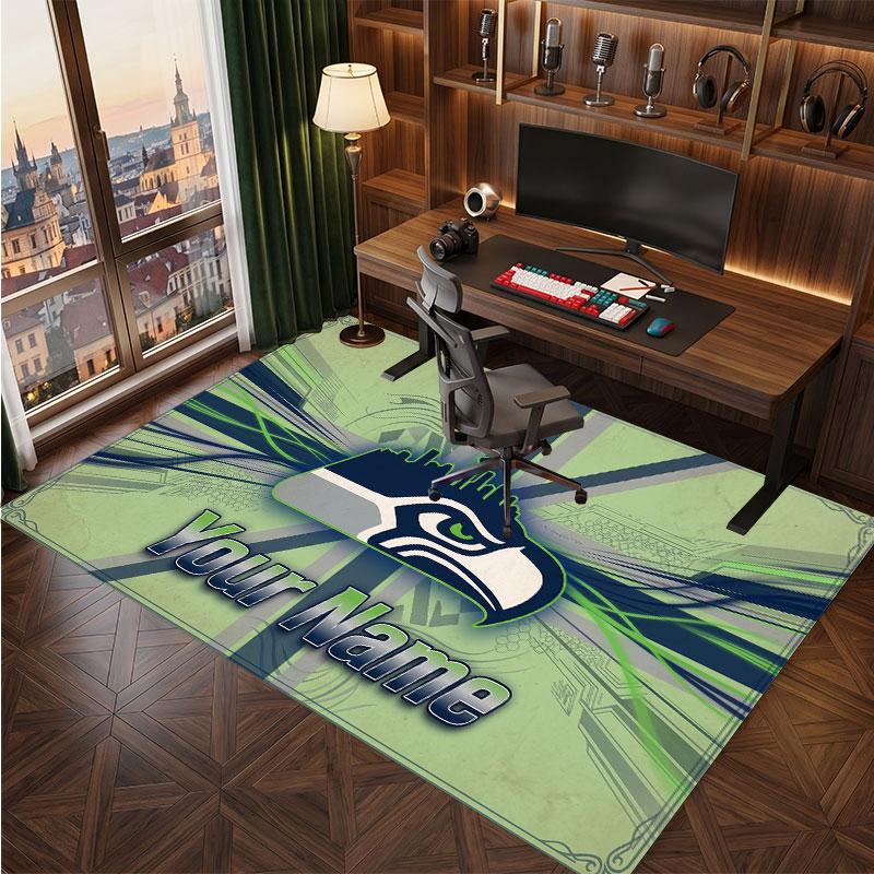 Seattle Seahawks Personalized Crystal Velvet Carpet, Customized Name Text Soft Anti‑Slip Rug for Living Room Bedroom