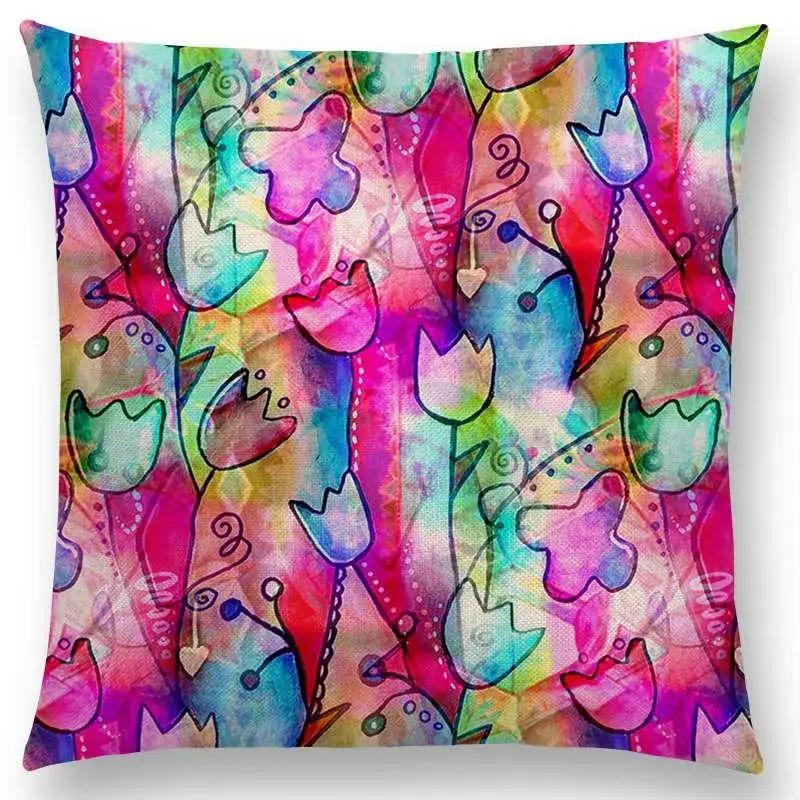 Butterfly Dream Love Flowers Sofa Throw Pillow Case Soul Heart Tulip Golden Circles Floral Stained Glass Colorful Cushion Cover