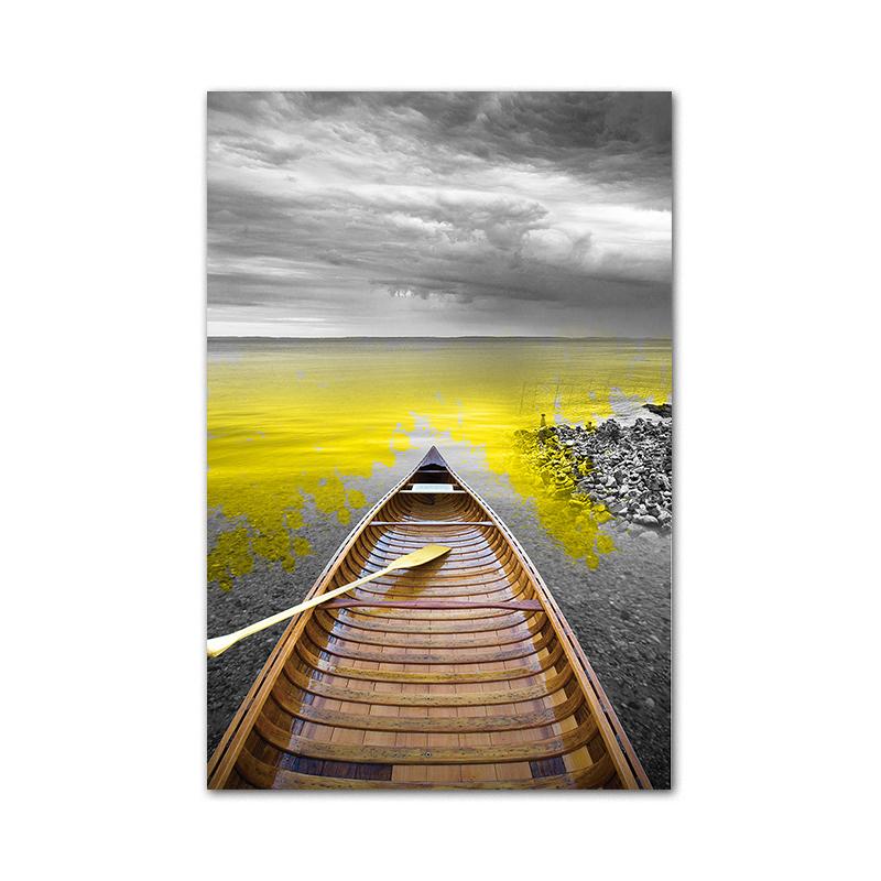 SJÄLVÖSIGt Nordiskt Guld Bergsjö Båt Väggkonstaffisch Canvastryck Måla Skandinavisk Natur Landskap Modern heminredning