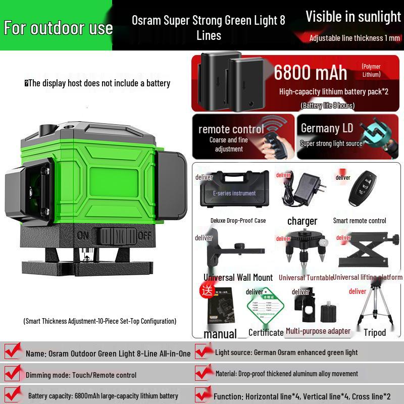 High-Precision Green Line Laser Level with Auto Adjustment for Outdoor Use