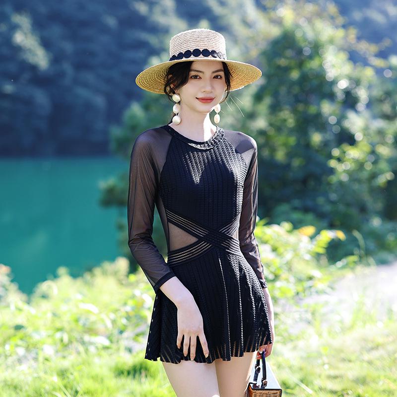 Women's Sexy Slimming Skirted One-Piece Swimsuit - Tummy Concealing, Conservative, Stylish Hot Spring Swimwear