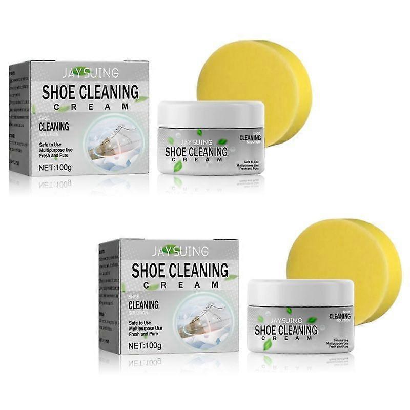 2Pcs 2023 New Shoe Cleaning Cream, White Shoe Cleaning Cream With Sponge, Multifunctional Cleaning And Stain Removal Cream