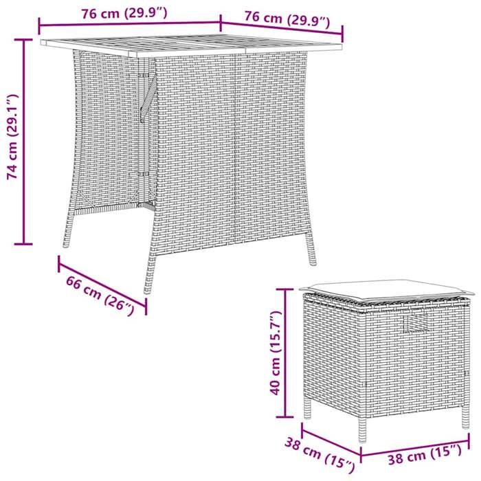 VidaXL Garden Dining Set 5 Pcs Grey Cushions Wicker, Outdoor Dining Set, Dining Furniture of 365424