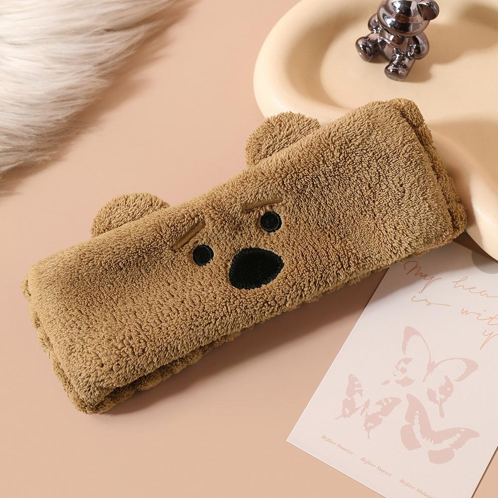 

Cartoon Bear Face-Washing Headband for Girls with Makeup Removal and Wide Hairband кавовий