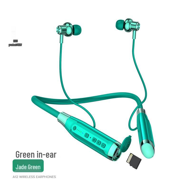 A12 Wireless Neckband Headphones: Half In-Ear, Long Standby, Card Slot, Sports Model