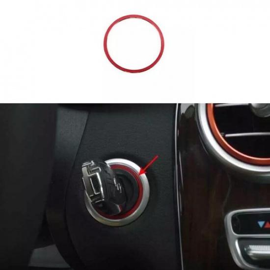 For Benz E-Class Car One-Click Startup Button Cover Trim 2016- Red Aluminum
