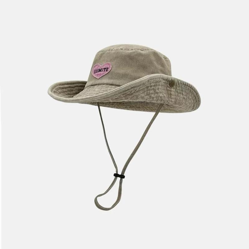 Retro Washed Love Cowboy Bucket Hats Women Spring Summer Outdoor Frenulum Sun Protection Sweet Pink Sun Hat Fisherman Caps
