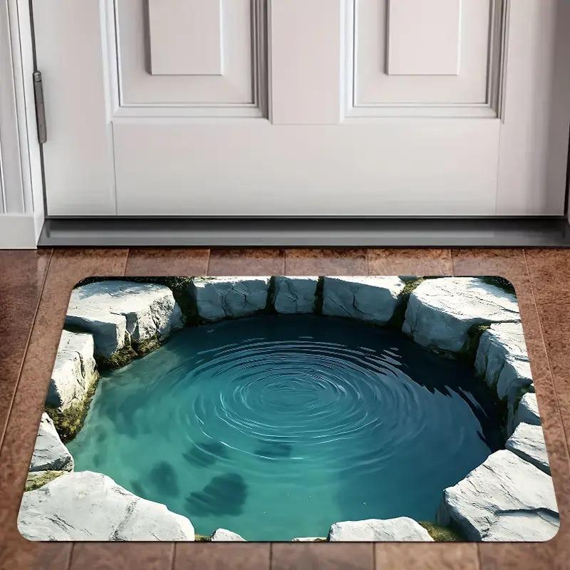 3D Illusion Carp Doormat Unique Koi Fish Pond Entrance Rug with Realistic Water Effect Non-Slip Floor Mat for Home Decor