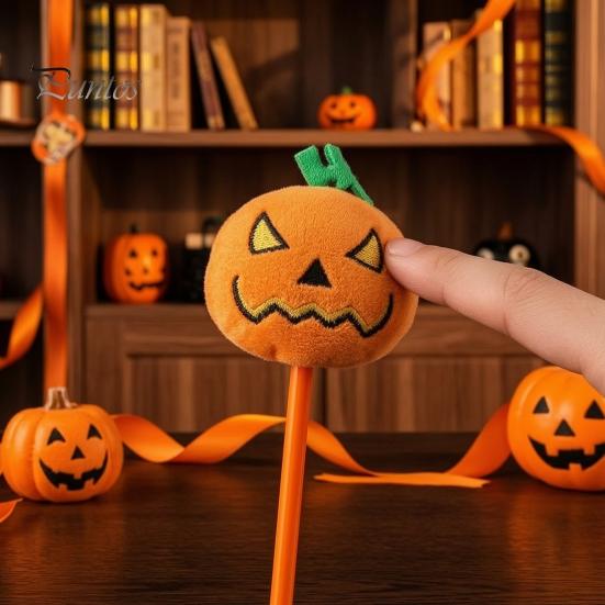 Ergonomic Ballpoint Pen Halloween Pumpkin Gel Ink Pen, 0.7mm Rollerball with Plush Pumpkin, Marker Novelty Black for Party Favors, Gift Supplies