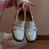 Cowhide version~ Spot engraved belt buckle low heel small leather shoes women's British style loafers one-pedal round head single shoes