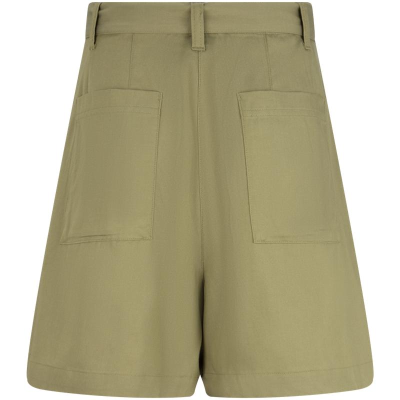 Calvin Klein Solid Color Mid-Rise Belted Pleated A-Line Casual Shorts Women shorts Sage-Green J223327