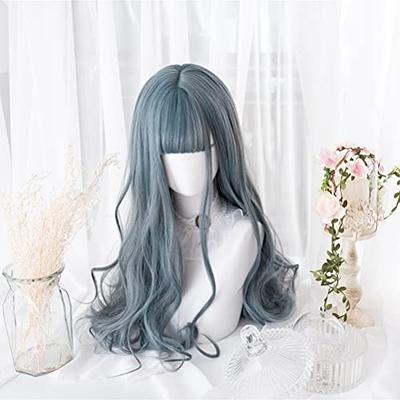 Eileen Blaue Langhaarige Lockenperücke, Dauerwelle, Vollperücke, Natürliche Textur, Flauschig, Hitzebeständig, Perfekt für ein windliebendes Mädchen mit kleinerem Gesicht, Süß