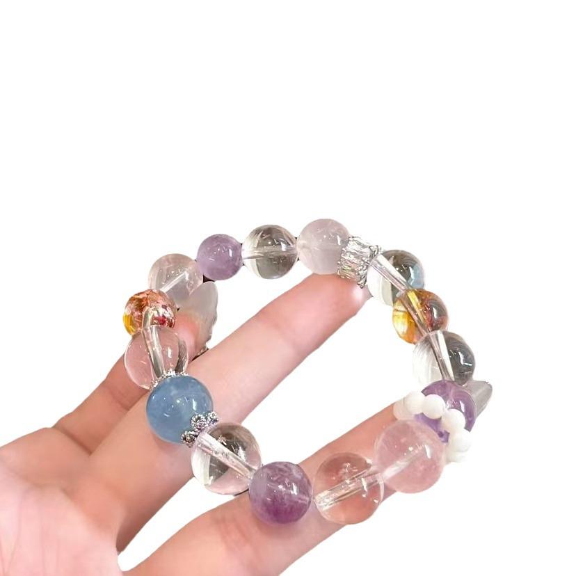 Bracelet Original Perles Quartz Rose, Aigue-Marine et Améthyste au Design Simple
