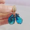 Blue Drop Shape Crystal Zircon Dangle Earrings for Women 2023 New Gold Color Earring Fashion Luxury Party Jewelry Accessories