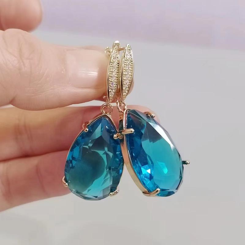 Blue Drop Shape Crystal Zircon Dangle Earrings for Women 2023 New Gold Color Earring Fashion Luxury Party Jewelry Accessories
