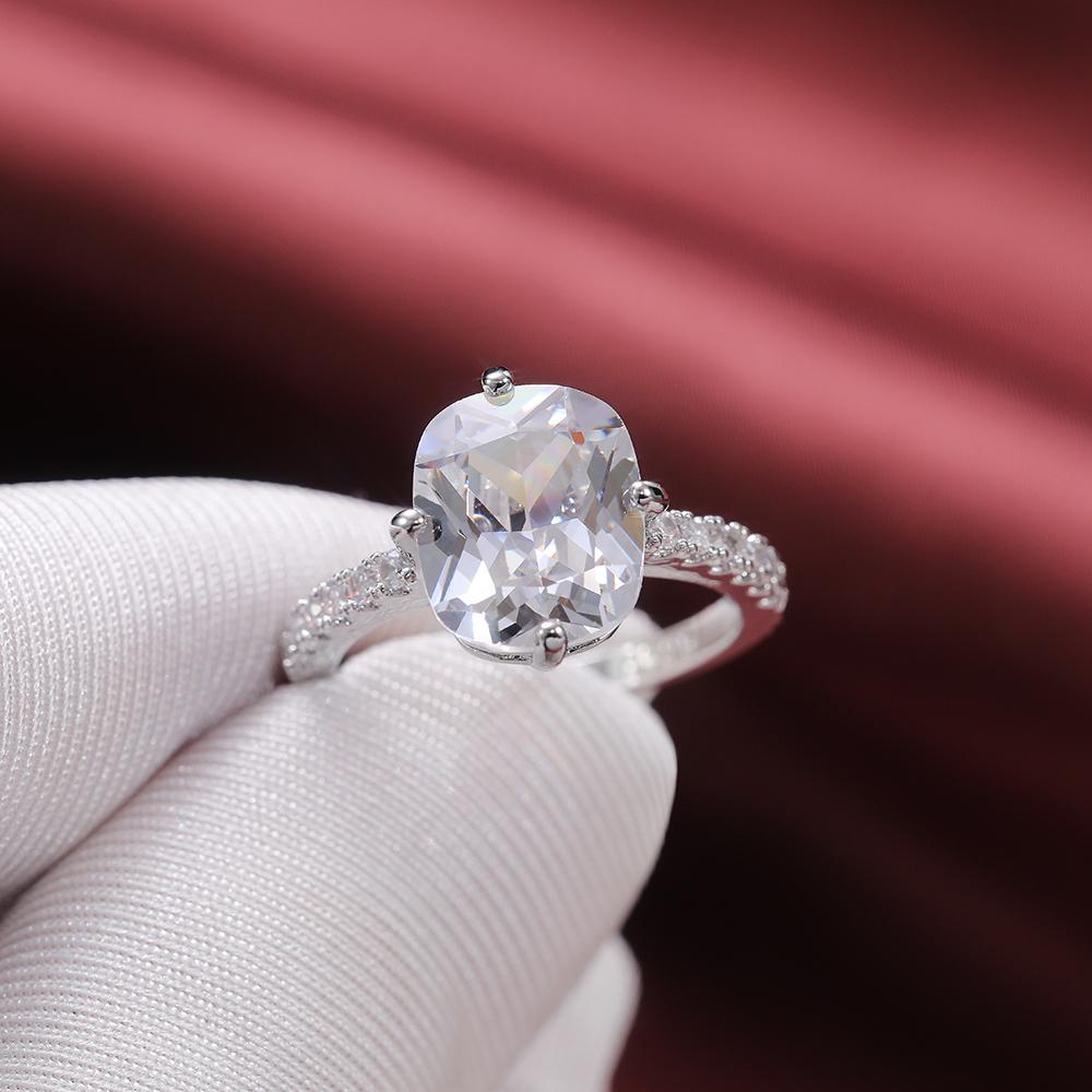 New High-quality Silver Plated Women Wedding Engagement Rings with Brilliant Cubic Zirconia Crystal Bridal Eternity Jewelry