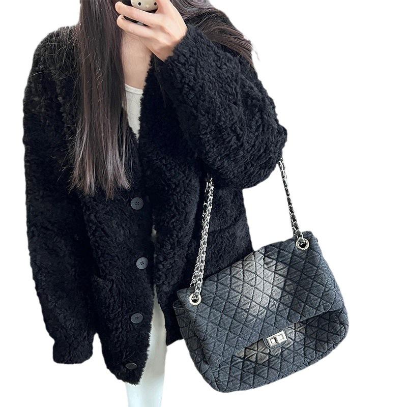 Winter collar with cotton imitation lamb fur jacket high feeling thickened wool coat women's cotton coat loose