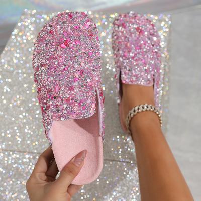 Women's Glittering Cork Sandals, New Flat Slide Sandals, Comfortable and Anti-Slip Casual Sandals for Women, Perfect for Indoor and Outdoor Wear