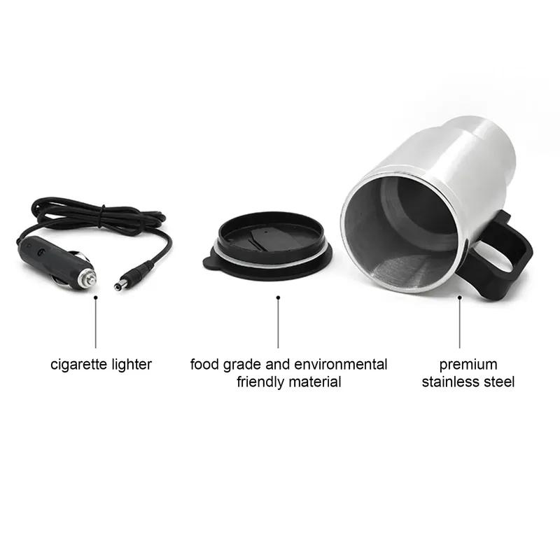 450ml 12V Vehicle Heating Cup Steel Electric Heating Car Kettle For Camping Travel Kettle Coffee Mug Cup Amagi