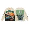 Mens Oversized Cotton Long Sleeve Tee With Skull Graphic Print Streetwear Rock Band Style Loose Fit Teens Adults