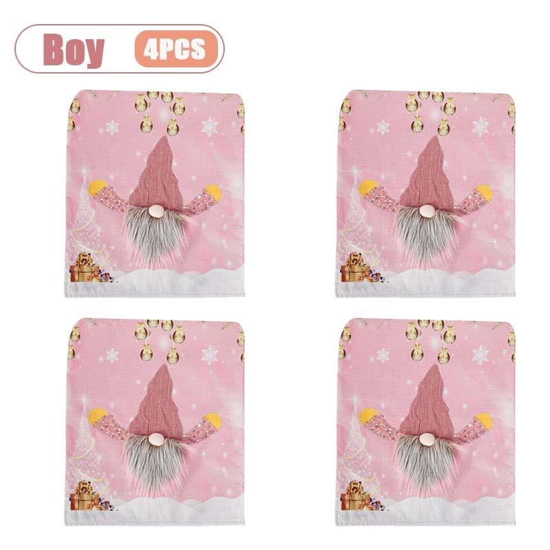 1-4PCS Christmas Gnome Chair Cover with Lights Pink Holiday Seat Slipcover for Dining Table Decor Home Party Gift Accessory