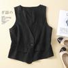 Literary Retro Linen Vest Summer V-neck Casual Sleeveless Vest Cotton and Linen Thin Outer Wear Vest Jacket Plus Size
