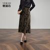 Amber flowing light dress casual retro printed velvet half skirt women's skirt straight tube skirt