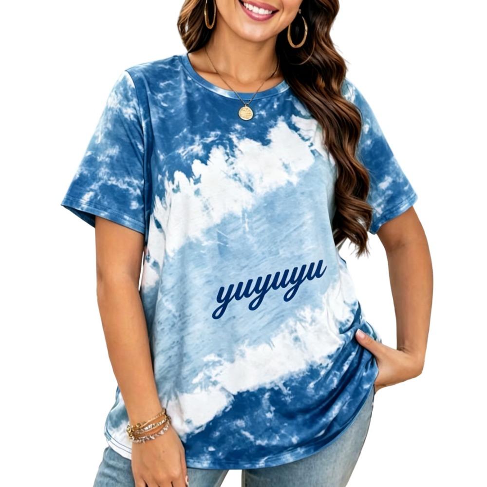 Tie-Dye Letter Lockeres T-Shirt für Damen! 2026 Sommer Neu Übergröße, Lässiges Vielseitiges Schlank geschnittenes Oberteil