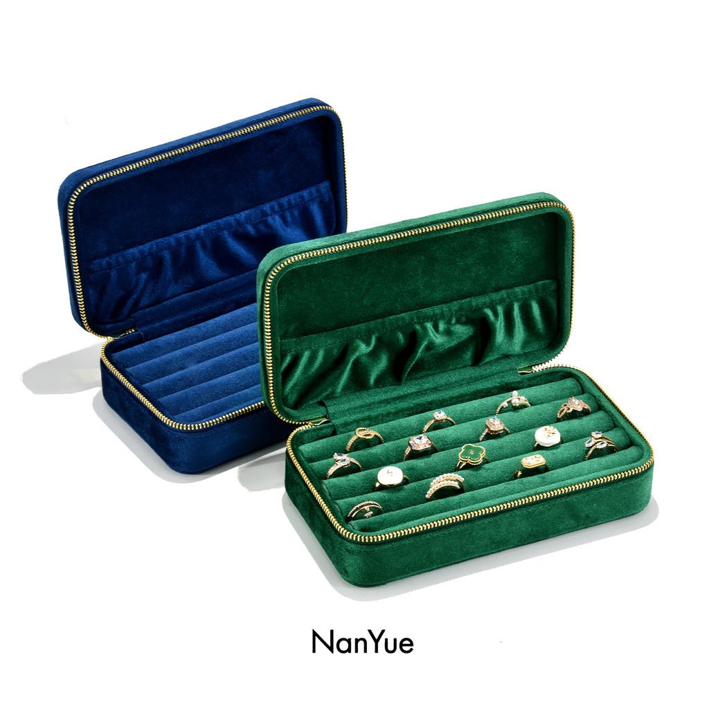 Velvet Jewelry Organizer For Rings And Earrings With Zipper Closure For Home Storage