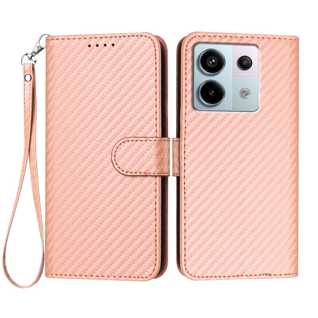 For Xiaomi Poco X6 5G/Xiaomi Redmi Note 13 Pro 5G Wallet Case with Strap Carbon Fiber Texture Leather Mobile Cover