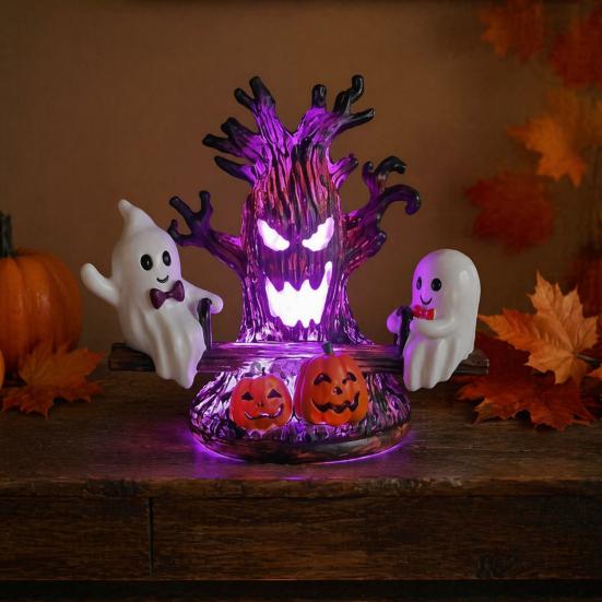 Animated Ghost Lamp for Desk Seesaw Light, USB Powered 3D Night Cute LED Fun Halloween Table with Spooky Tree And Pumpkin Design, Decor Bedroom Living