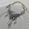 Elegant Purple Diamond Butterfly Tassel Necklace - Trendy Sweet Cool Design