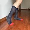 Mens Nylon Sheer Suit Socks Business Dress Socks Contrast Color Striped See Through Formal Dress Over the Calf Stockings