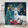 Funny Christmas Shower Curtain Santa Claus Snowman Deer Snow Scene Christmas Gifts Shower Curtain Bathroom Decoration With Hooks