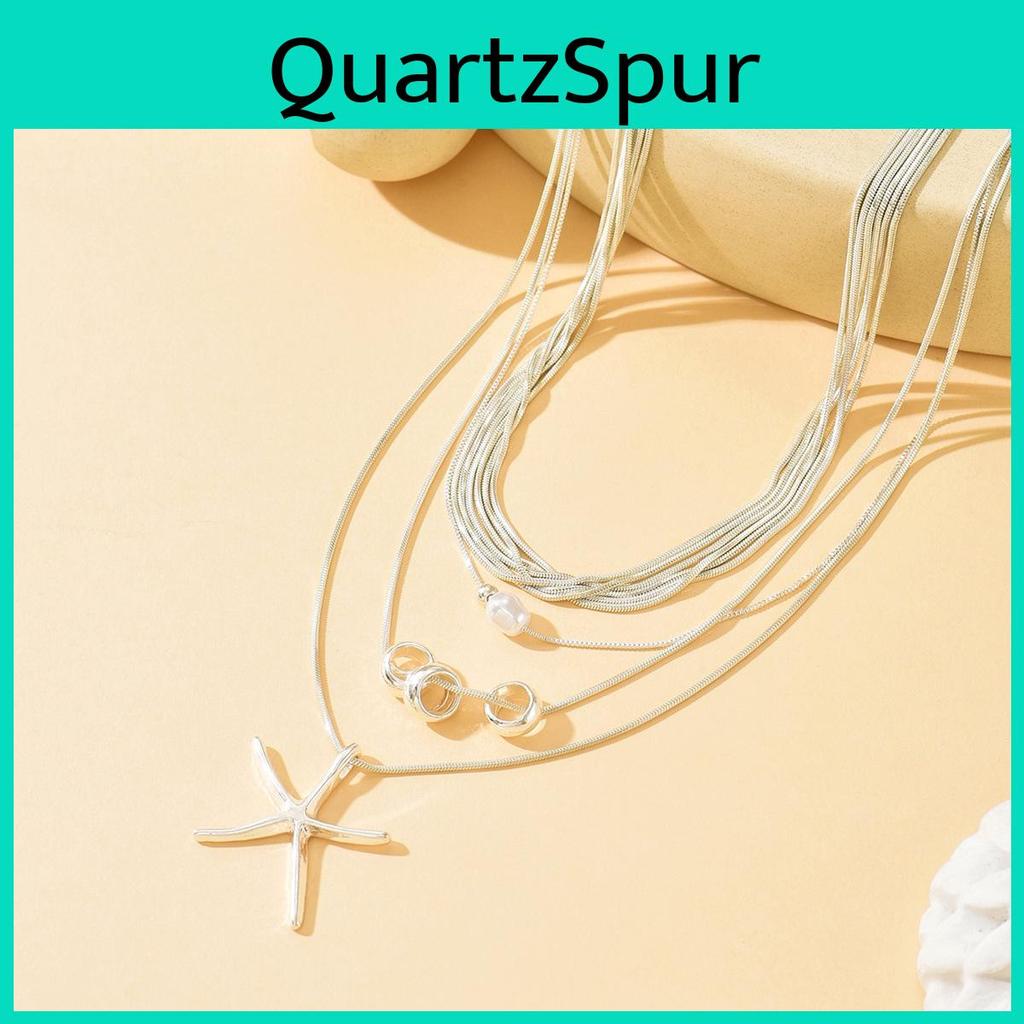Starfish Multilayer Necklace Alloy Geometric Pendant For Women Summer Fashion