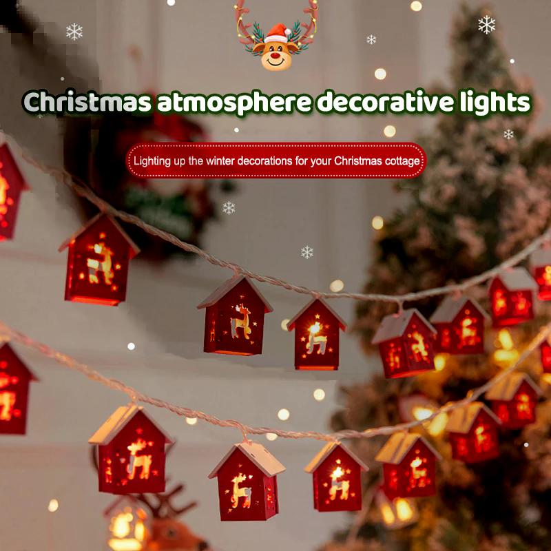 1Set Christmas Led String Lights Illuminated Wooden House Lights Christmas Tree Top Star Lights Starry Sky Decorative Lights