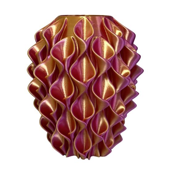 

3D Printed Red Gold Flower Vase Sculptural Wave Geometric Textured Decorative Ripple Vase Modern Boho Home Decor for Coffee Table Shelf Entryway